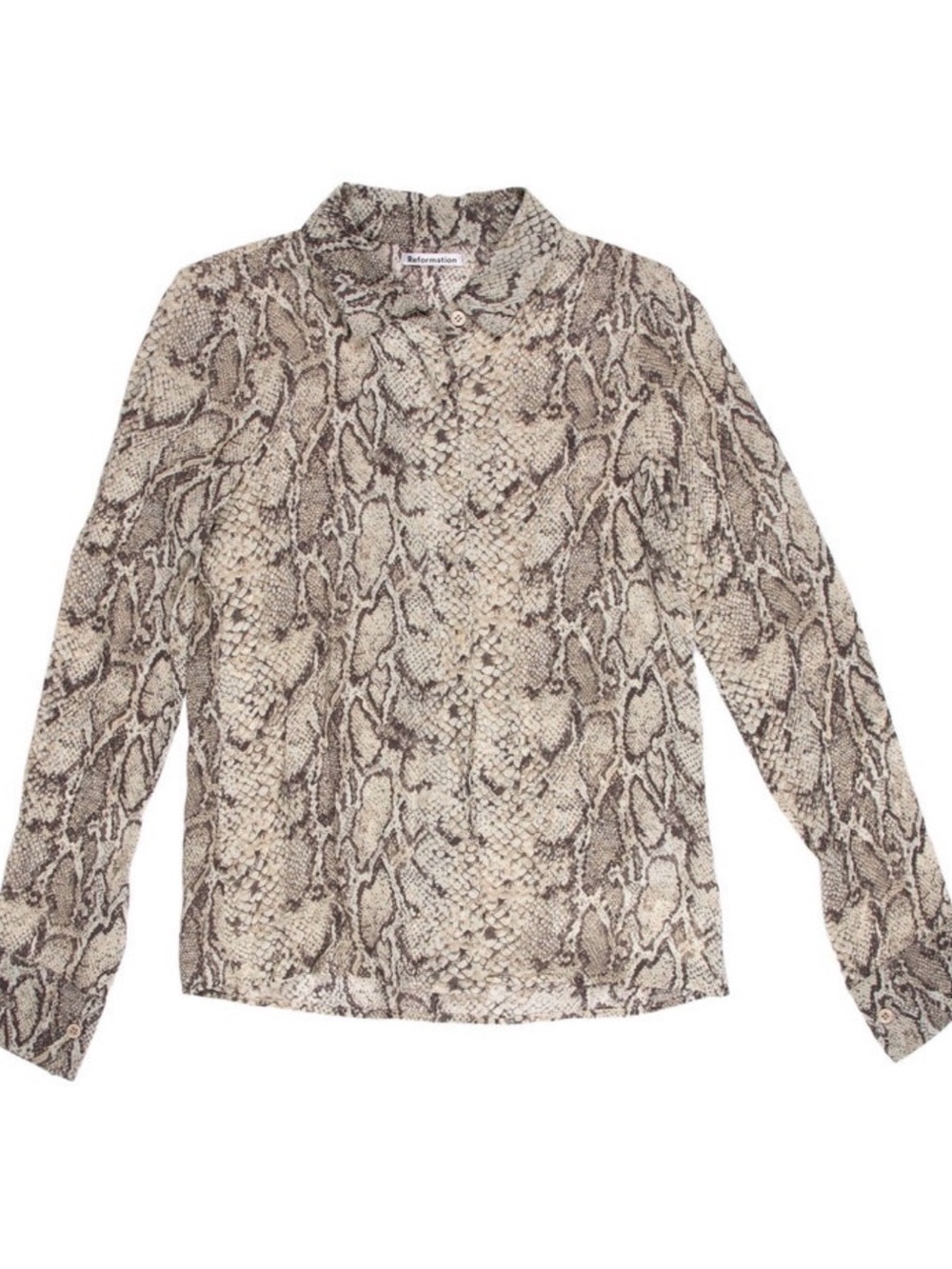 Reformation Neutral Snake Print Button-Up Blouse
